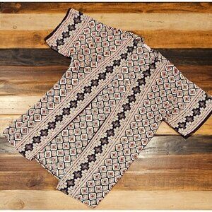 Pink Peony Short Sleeve Open Blouse Cover Geometric Multicolor Women's Medium